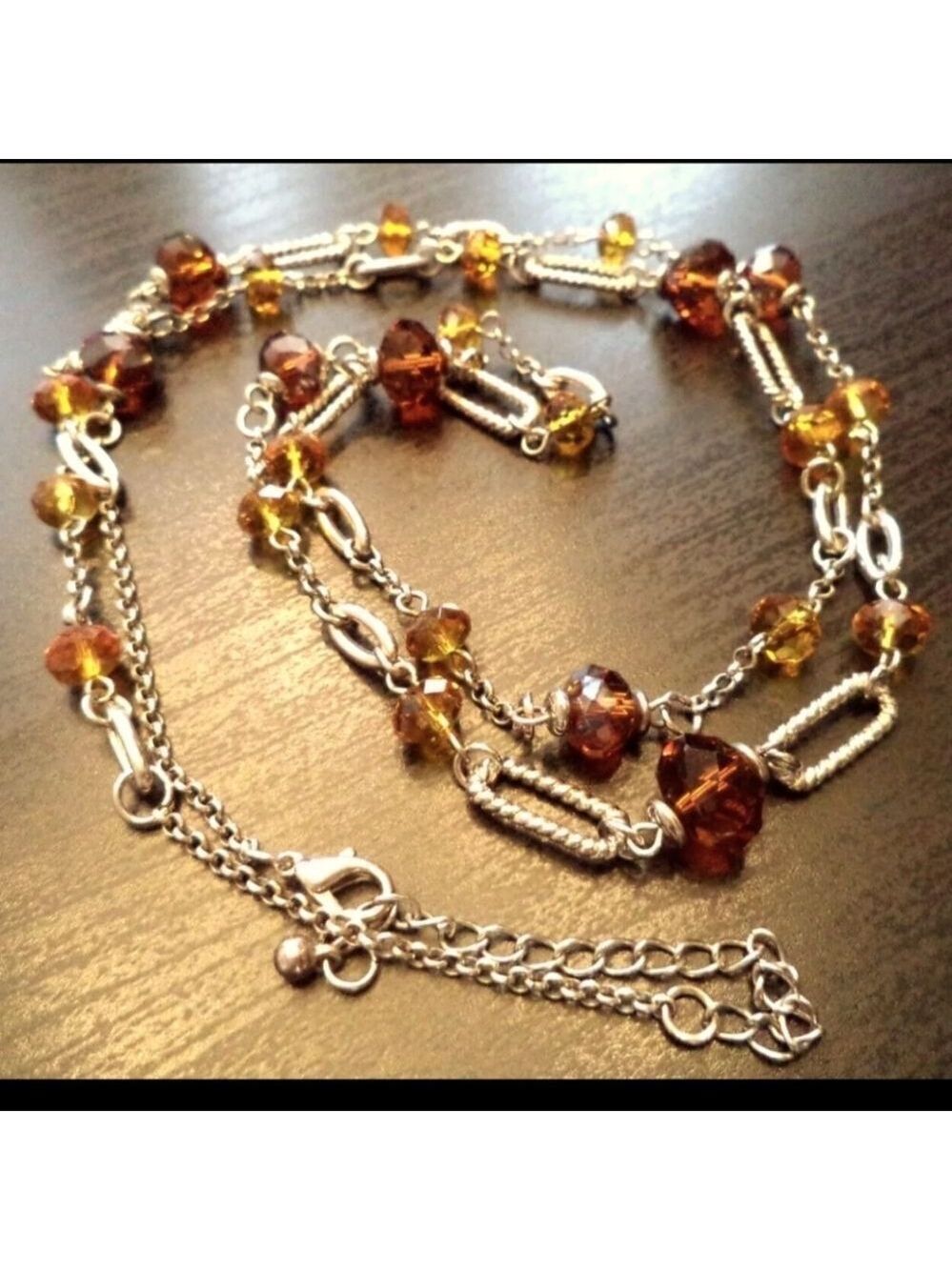 VINTAGE ESTATE AMBER GLASS BEADED 38" NECKLACE GREAT CONDITION